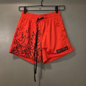 Kill Crew Muay Thai Flame Mesh Shorts Mid Thigh Cut, Size S, Red Black